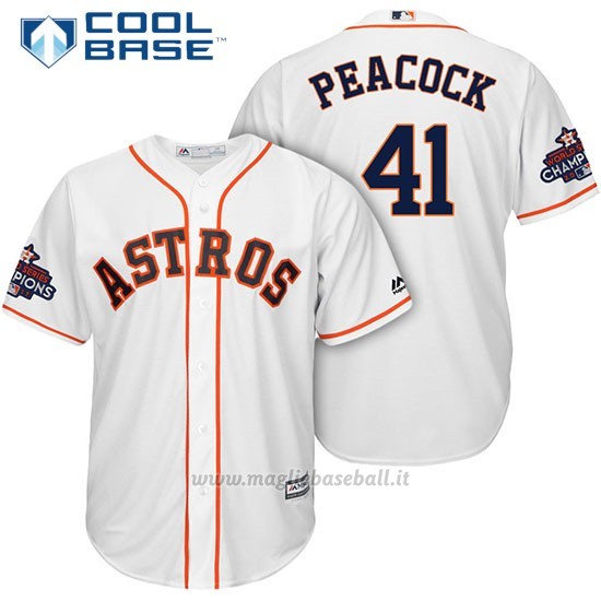 Maglia Baseball Uomo Houston Astros 2017 World Series Campione Brad Peacock Bianco Cool Base